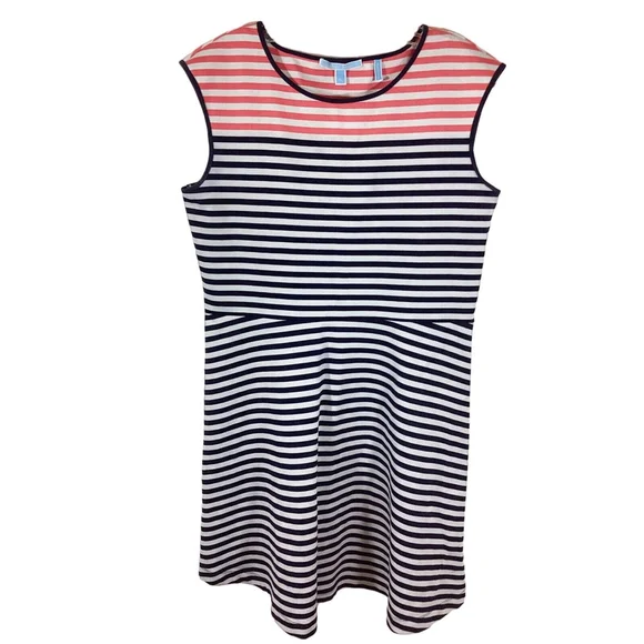 Draper James Sz L Stripe Ponte A-Line Dress in Nassau Navy - Picture 2 of 4